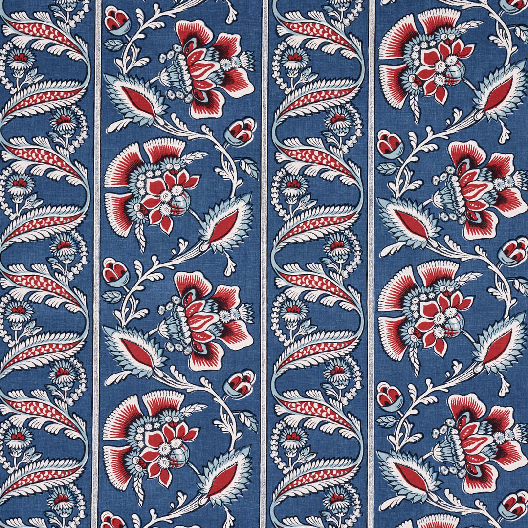 Marielle Vine Denim & Red 180530 by Schumacher Designer Fabric