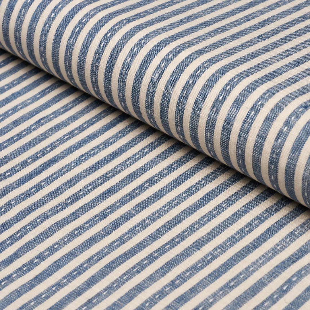 Mathis Ticking Stripe Indigo 180593 by Schumacher Designer Fabric