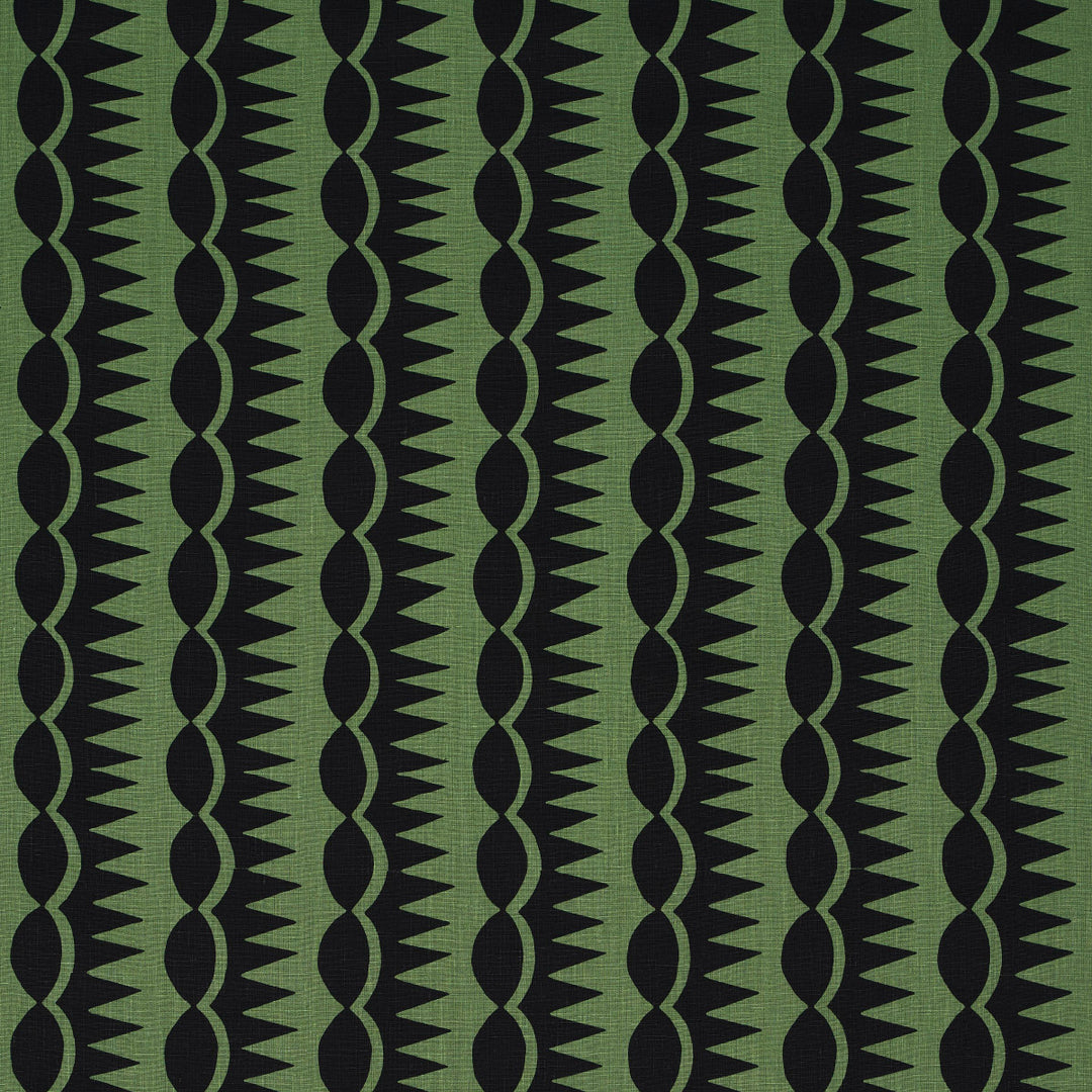Dagger Stripe Black On Green 181532 by Schumacher Designer Fabric