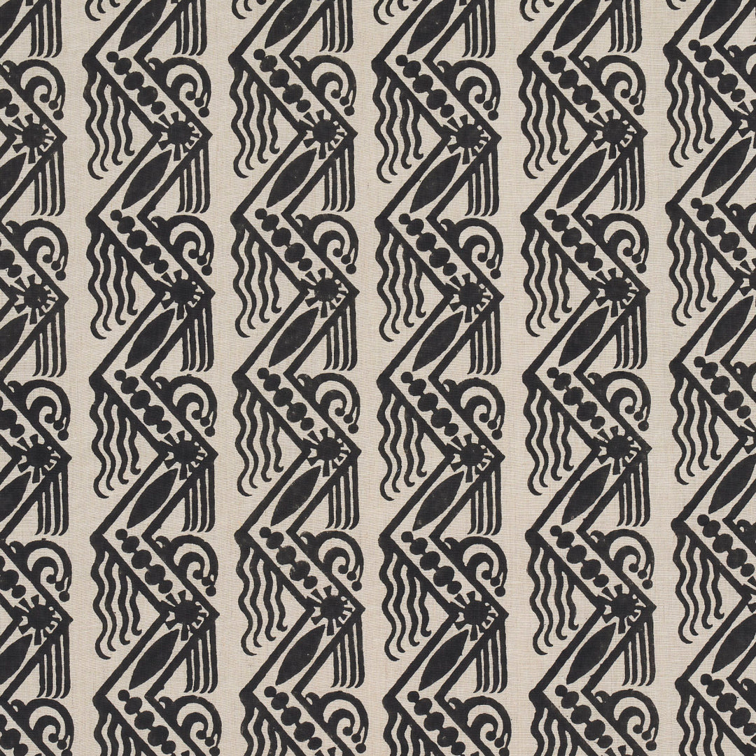Venetian Zig Zag Block Print Black On Natural 181562 by Schumacher Designer Fabric