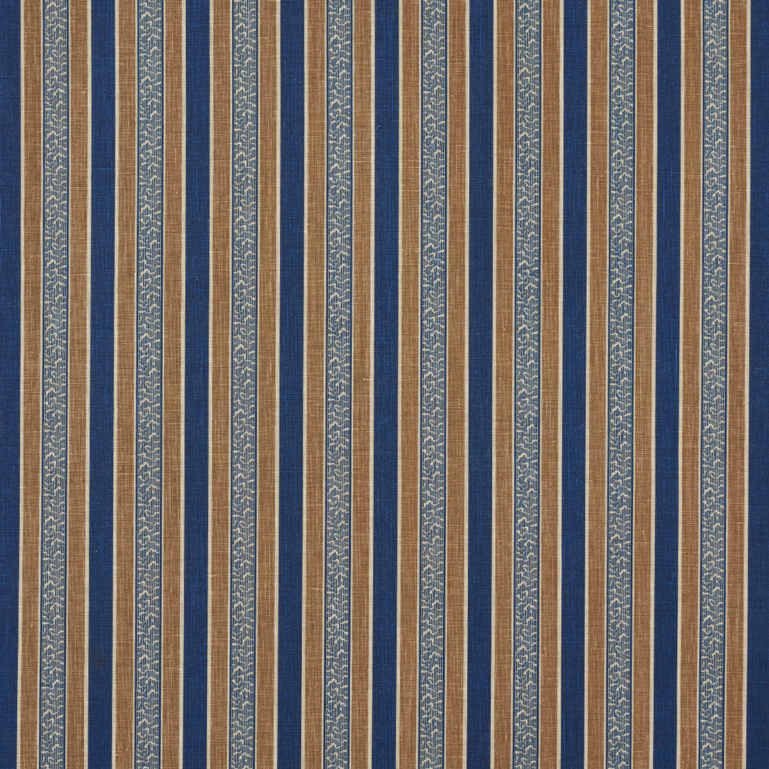 Auguste Stripe Marine & Cognac 181710 by Schumacher Designer Fabric
