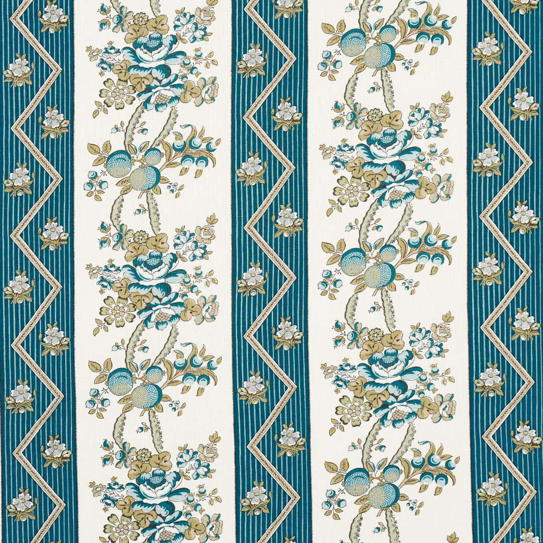 Sylvain Floral Stripe Teal 181741 by Schumacher Designer Fabric