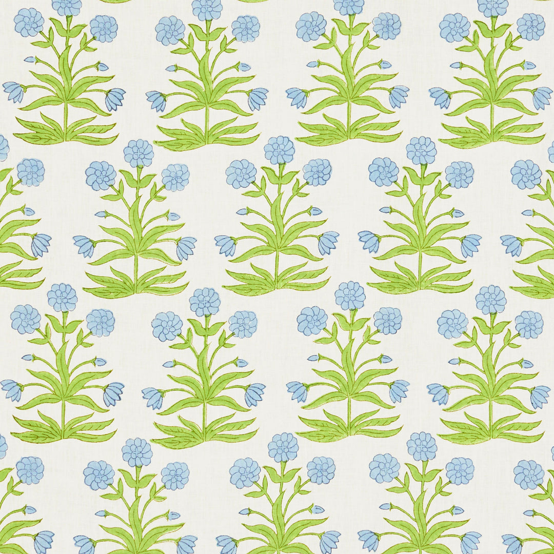 Mughal Hand Block Print Sky Pistachio 181782 by Schumacher Designer Fabric