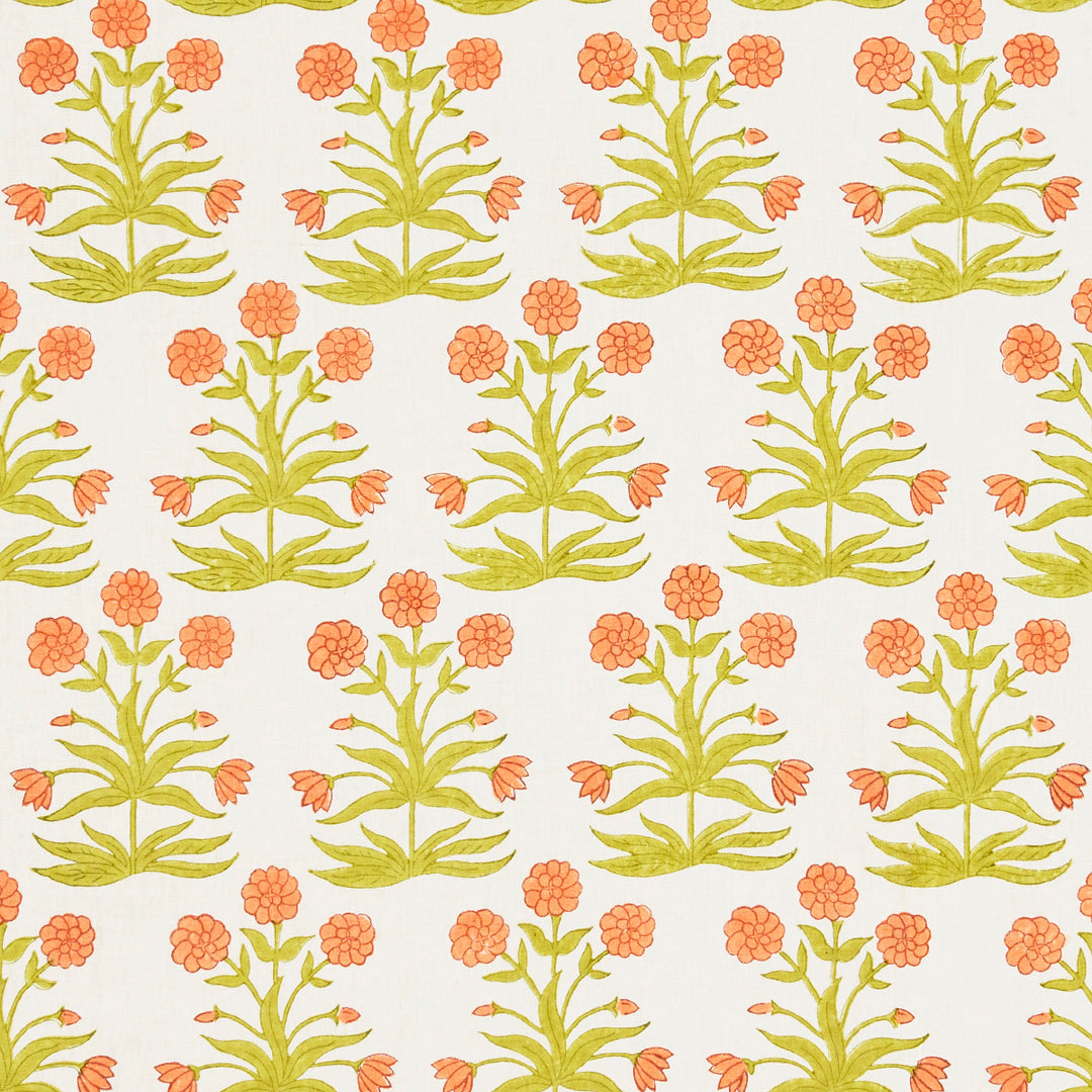 Mughal Hand Block Print Peach Sap Green 181783 by Schumacher Designer Fabric