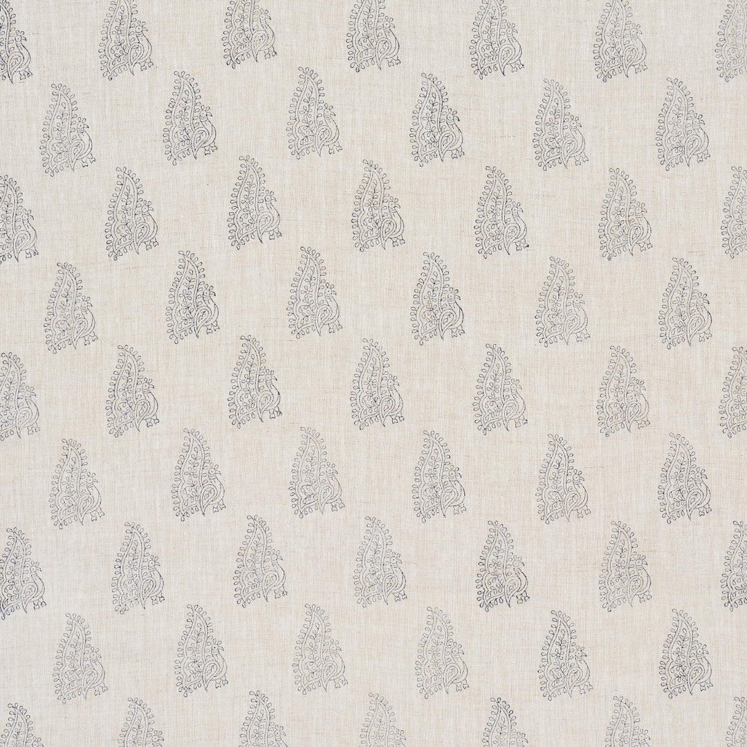 Peacock Linen Hand Blocked Print Navy & Flax 181830 by Schumacher Designer Fabric
