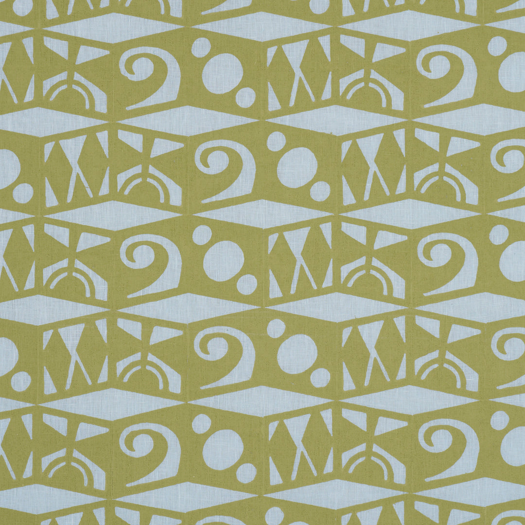 Tarot Hand Block Sky & Green 182762 by Schumacher Designer Fabric
