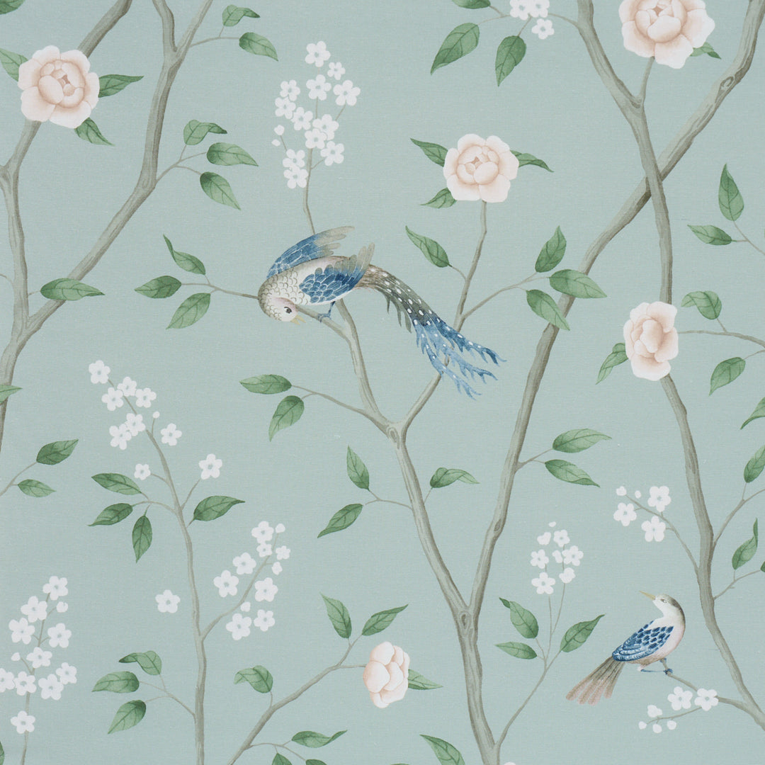 Paradise Birds Mineral 183030 by Schumacher Designer Fabric