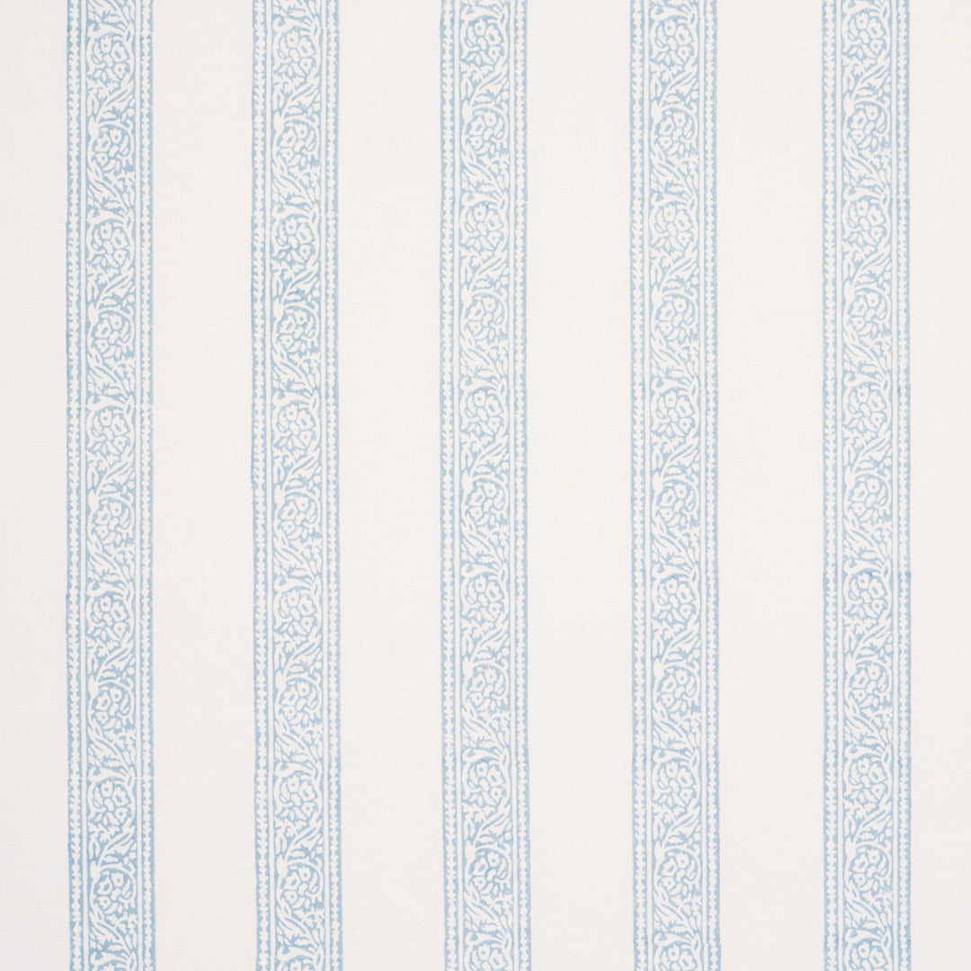 Mahdavi Stripe Hand-Block Print Sky 183242 by Schumacher Designer Fabric