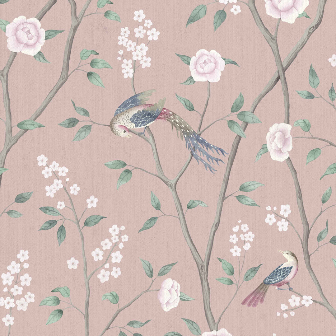 Paradise Birds Blush Shimmer 1901 by Schumacher Designer Wallcovering