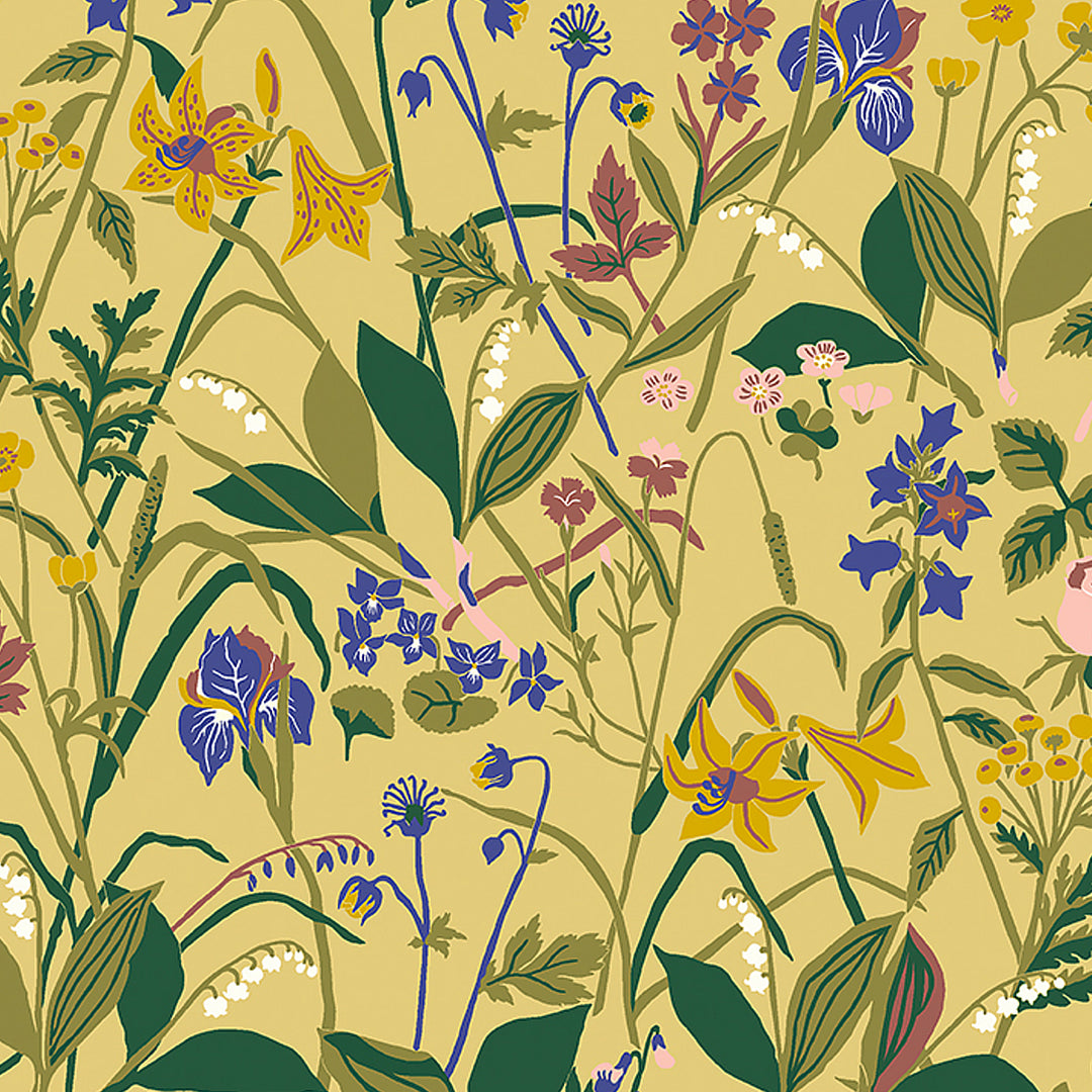 Ros Och Lilja Ochre 1963 by Schumacher Designer Wallcovering