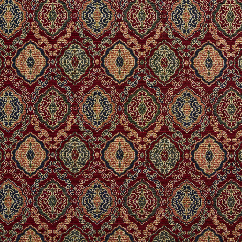 1981 Merlot Heirloom by Charlotte Designer Fabric Tapestry Classics 70% Polyester, 30% Cotton Asia Exceeds 45,000 Wyzenbeek Rubs (Heavy Duty) </p><p>Repeat: Horizontal: 14.5" x Vertical: 7.5" 54 Inches - Swanky Fabrics -