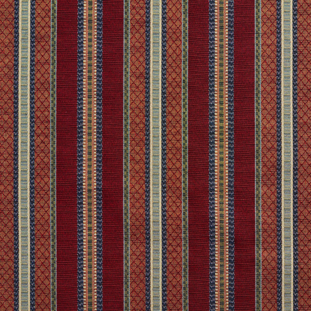 1985 Merlot Stripe by Charlotte Designer Fabric Tapestry Classics 70% Polyester, 30% Cotton Asia Exceeds 45,000 Wyzenbeek Rubs (Heavy Duty) Horizontal: 7.25" 54 Inches - Swanky Fabrics -