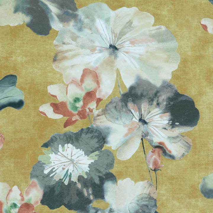 Water Lilies (Wp) # 05 Honey by 1838 Wallcoverings Designer Wallpaper Willow HALF DROP PASTE THE WALL UNITED KINGDOM V-33" 20.5"X11YD - Swanky Fabrics -