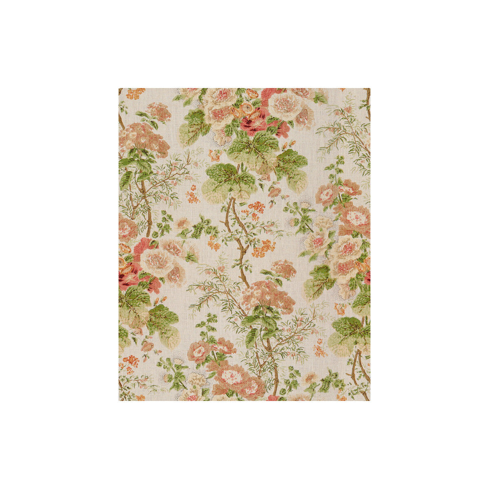 Hollyhock Hdb Coral/Apple by Lee Jofa Designer Fabric - LINEN - 100% Thailand - Horizontal: 49 and Vertical: 40.25 49 - Swanky Fabrics -