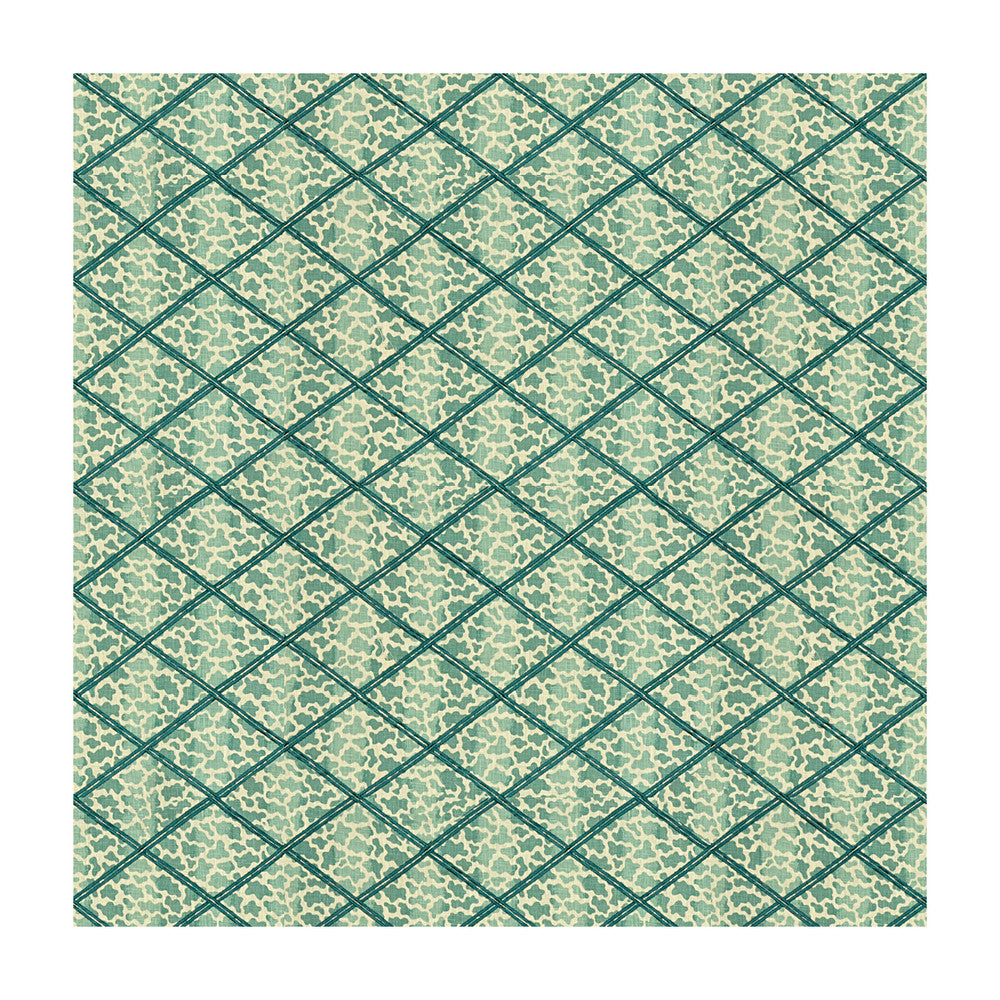 Jag Trellis Turquoise by Lee Jofa Designer Fabric PARISH-HADLEY VISCOSE - 100% India - Horizontal: 6.3 and Vertical: 4 52 - Swanky Fabrics -