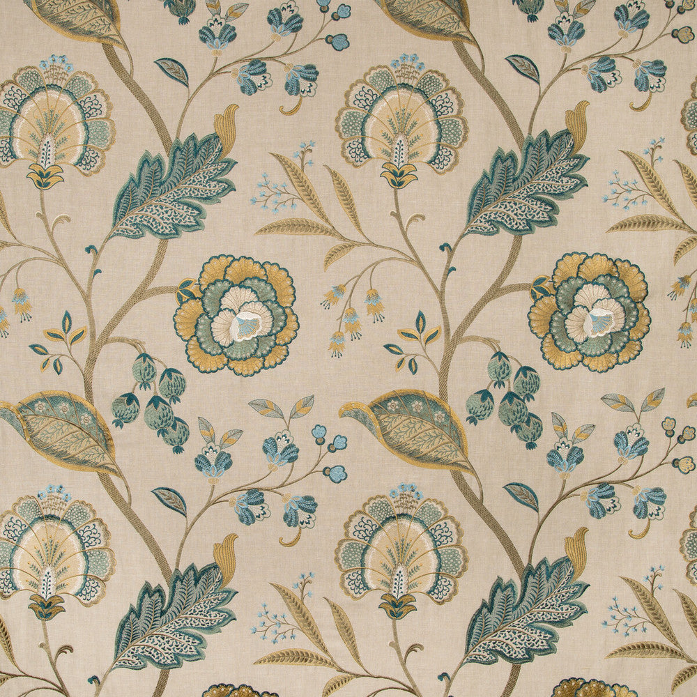 Aston Embroidery Teal by Lee Jofa Designer Fabric MANOR HOUSE VISCOSE - 100% India LIGHT Horizontal: 25.59 and Vertical: 31.1 51.57 - Swanky Fabrics -