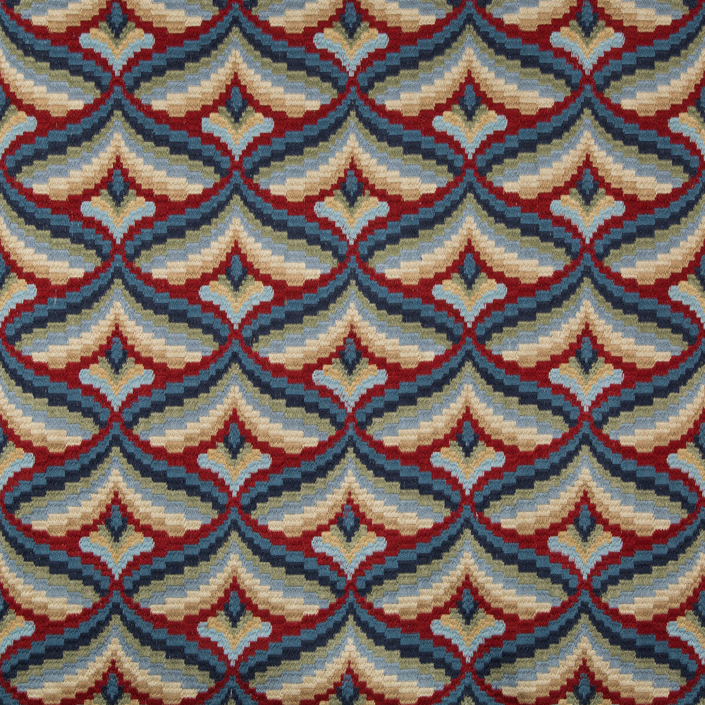 Giles Embroidery Red/Blue by Lee Jofa Designer Fabric MANOR HOUSE SPUN VISCOSE - 51%;COTTON - 39%;SPUN POLYESTER - 10% India - Horizontal: 8.5 and Vertical: 6.22 51 - Swanky Fabrics -