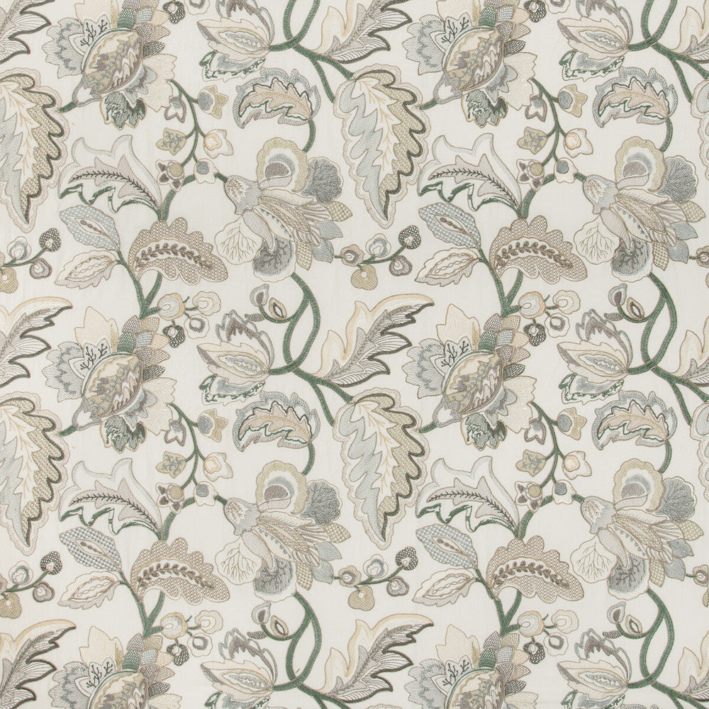 Orford Embroidery Leaf/Mist by Lee Jofa Designer Fabric MANOR HOUSE VISCOSE - 55%;SPUN POLYESTER - 45% India - Horizontal: 25.19 and Vertical: 22.63 52 - Swanky Fabrics -