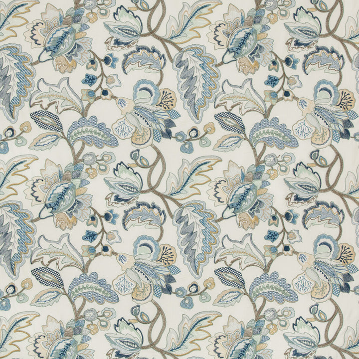Orford Embroidery Blue/Gold by Lee Jofa Designer Fabric MANOR HOUSE VISCOSE - 55%;SPUN POLYESTER - 45% India - Horizontal: 25.19 and Vertical: 22.63 52 - Swanky Fabrics -