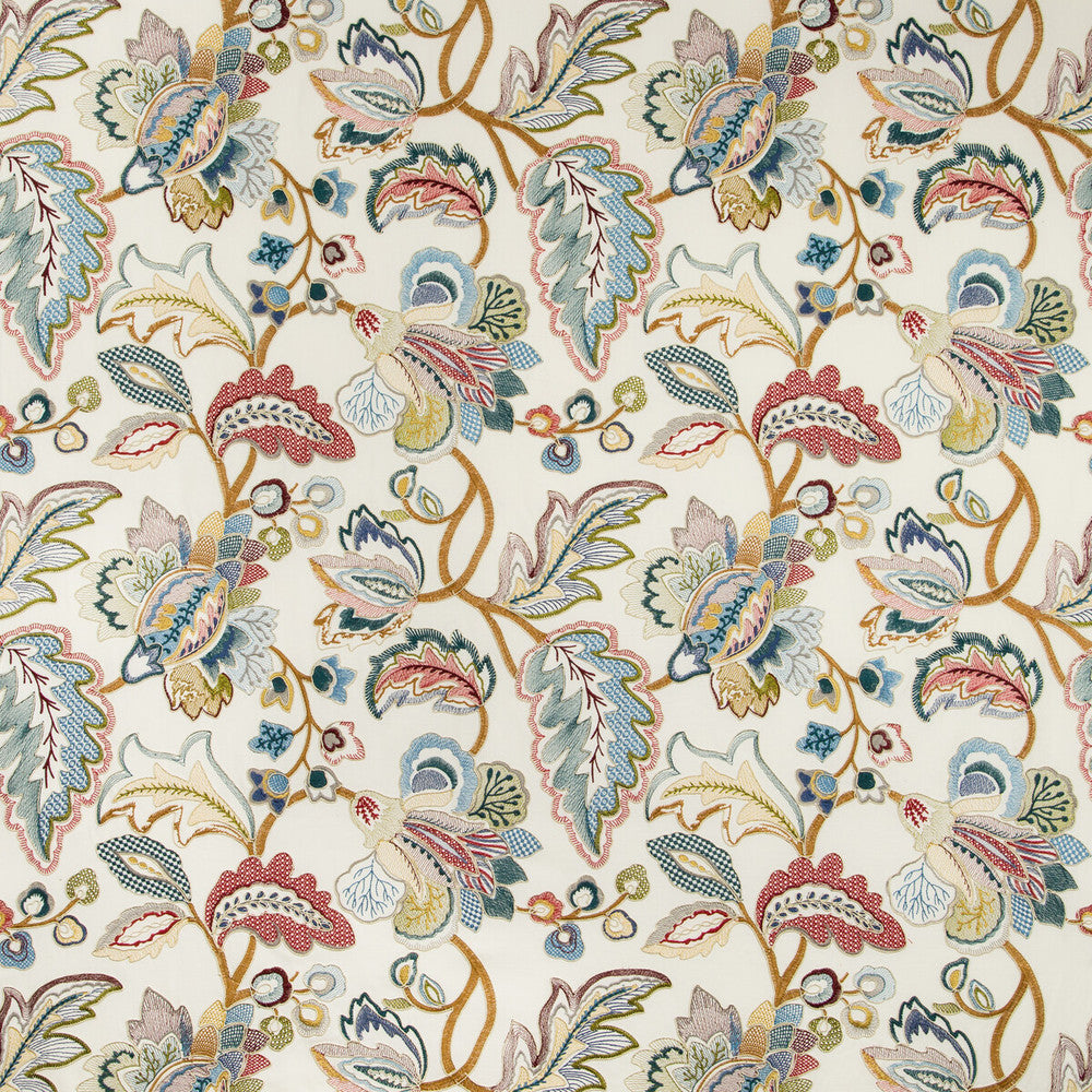 Orford Embroidery Red/Blue by Lee Jofa Designer Fabric MANOR HOUSE VISCOSE - 55%;SPUN POLYESTER - 45% India - Horizontal: 25.19 and Vertical: 22.63 52 - Swanky Fabrics -