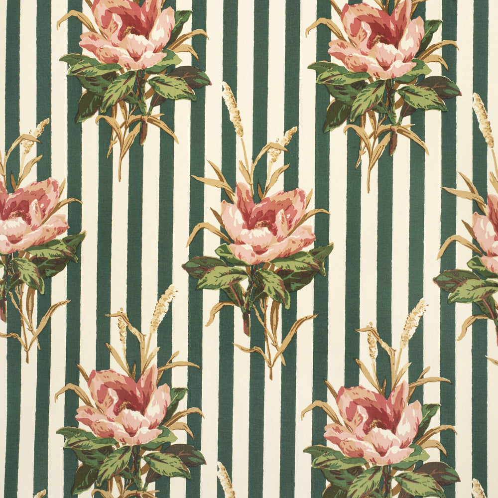 Melba Flower Stripe Pink by Lee Jofa Designer Fabric PAOLO MOSCHINO FABRICS COTTON - 100% United Kingdom MEDIUM Horizontal: 16.14 and Vertical: 25.59 50 - Swanky Fabrics -