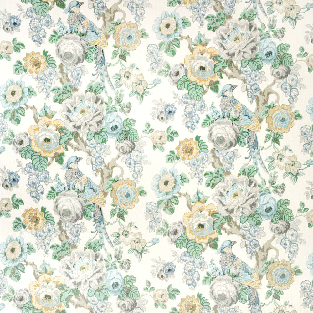 Avondale Print Slate/Aqua by Lee Jofa Designer Fabric AVONDALE COTTON - 49%;VISCOSE - 46%;POLYESTER - 5% Italy HEAVY Horizontal: 26.2 and Vertical: 26.4 52 - Swanky Fabrics -