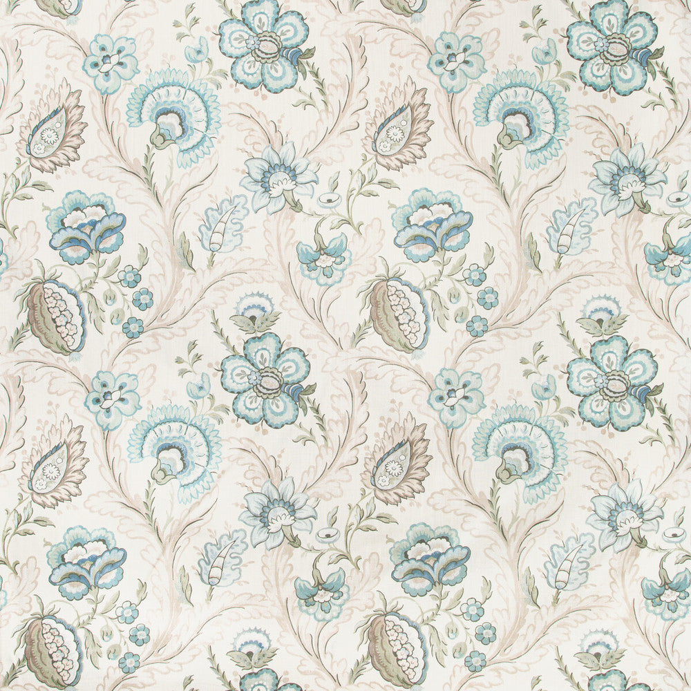 Wimberly Print Aqua/Sage by Lee Jofa Designer Fabric AVONDALE LINEN - 100% United Kingdom MEDIUM Horizontal: 27 and Vertical: 26.67 54 - Swanky Fabrics -