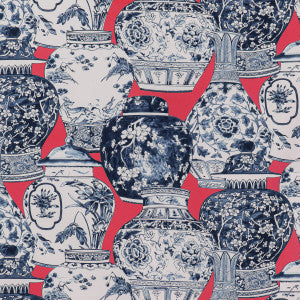 Pandan Print Chili/Blue by Lee Jofa Designer Fabric