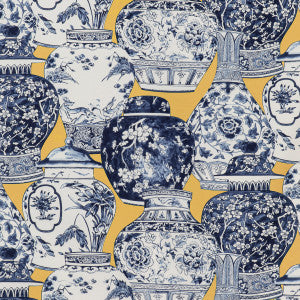 Pandan Print Maize/Blue by Lee Jofa Designer Fabric