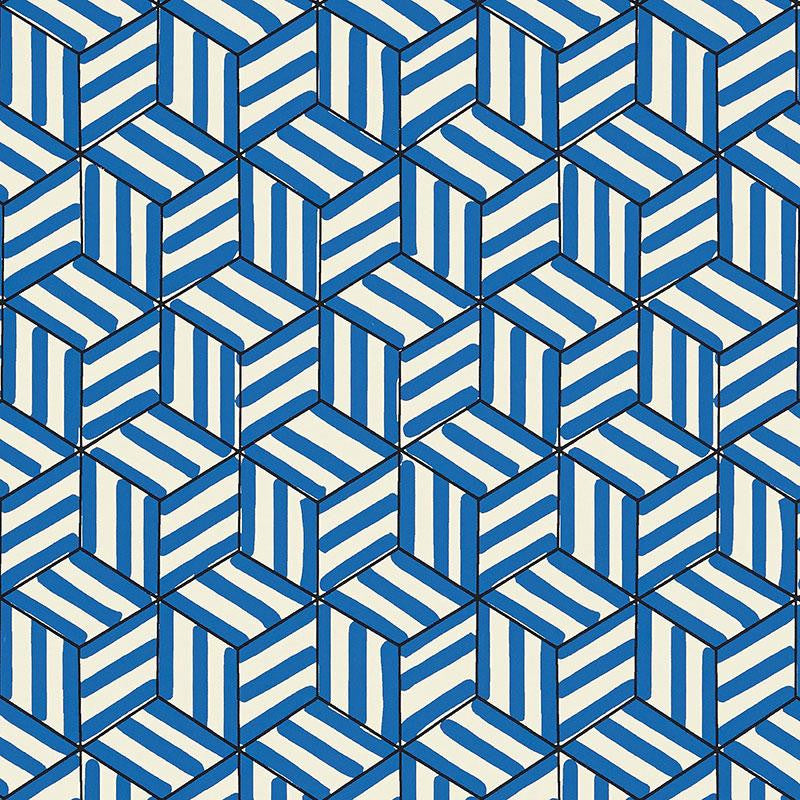 Tumbling Blocks Cobalt 5007962 by Schumacher Designer Wallpaper Miles Redd 6.75" - Swanky Fabrics -