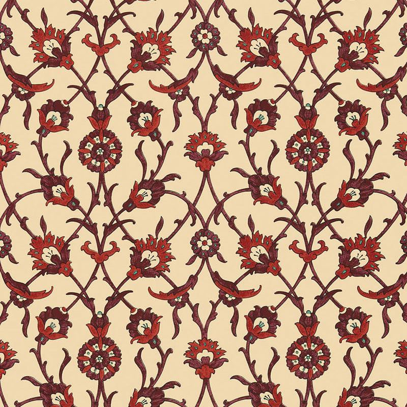 Sultan'S Trellis Pomegranate 5006702 by Schumacher Designer Wallpaper Ottoman Chic 13.5" - Swanky Fabrics -