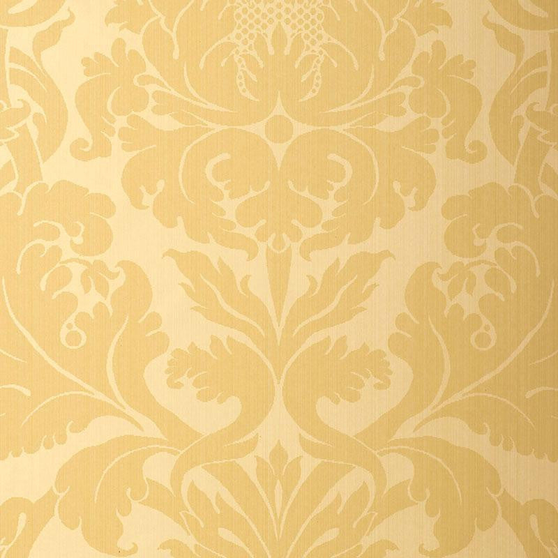 Fiorella Damask Yellow 529191 by Schumacher Designer Wallpaper Palazzo 27.0" - Swanky Fabrics -