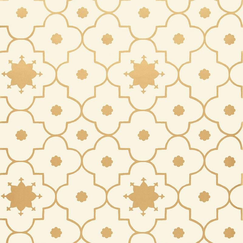 Taj Trellis Burnished Gilt 5006624 by Schumacher Designer Wallpaper Martyn Lawrence Bullard 13.5" - Swanky Fabrics -