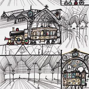 Trains Multi On White 2703940 by Schumacher Designer Wallpaper