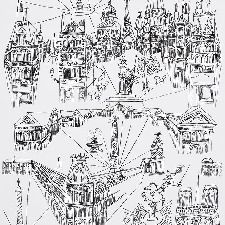 Views Of Paris Black & White 2705780 by Schumacher Designer Wallpaper Exuberant Prints 27.0" - Swanky Fabrics -