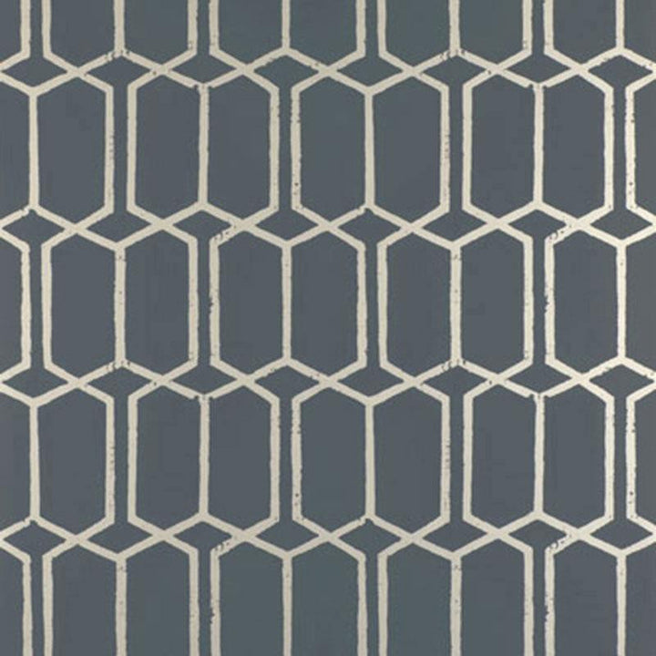 Modern Trellis Charcoal Metallic 5003281 by Schumacher Designer Wallpaper The Smart Set 6.75" - Swanky Fabrics -