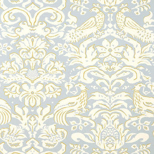 Aldwyn Damask Robin'S Egg 5003610 by Schumacher Designer Wallpaper