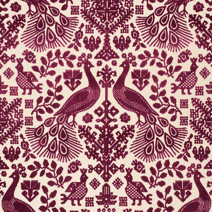 Pavone Velvet Garnet 72972 by Schumacher Designer Fabric Cut & Patterned Velvets 27.25" - Swanky Fabrics -