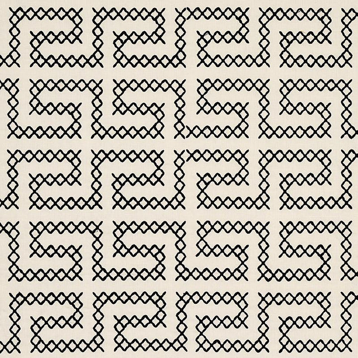 A Maze Embroidery Black On Ivory 70230 by Schumacher Designer Fabric Contemporary Embroideries 4.25" - Swanky Fabrics -