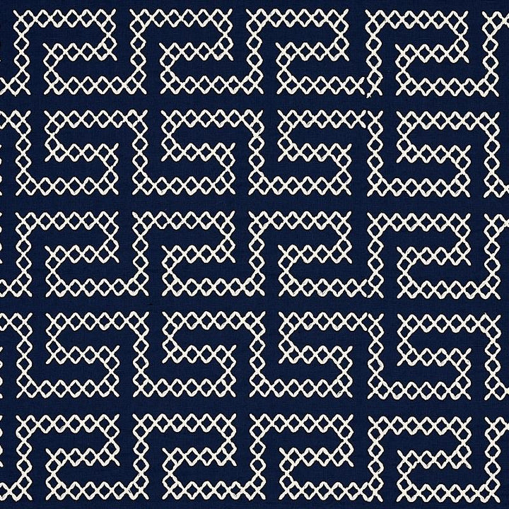 A Maze Embroidery Navy 70233 by Schumacher Designer Fabric Contemporary Embroideries 4.25" - Swanky Fabrics -