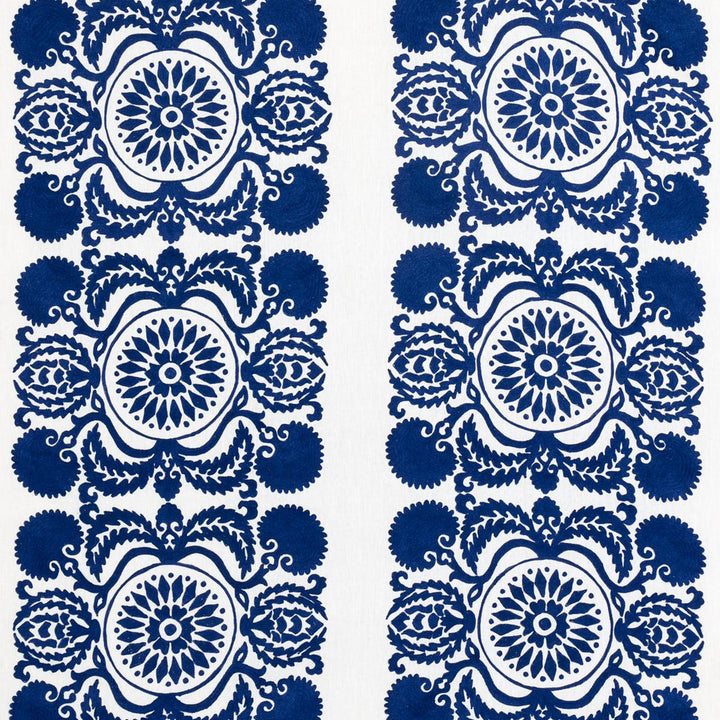 Castanet Embroidery Cobalt 70260 by Schumacher Designer Fabric Contemporary Embroideries 26.0" - Swanky Fabrics -
