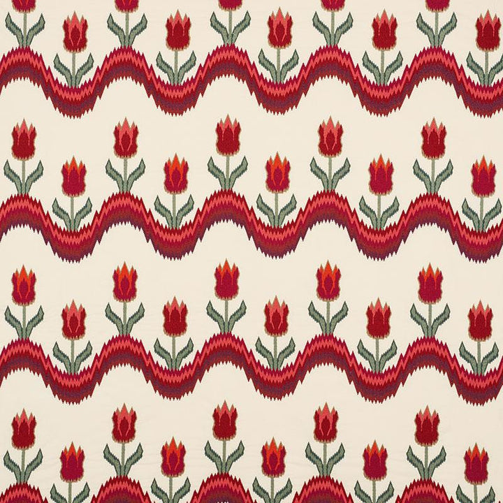 Tulip Flamestitch Embroidery Vermilion 70271 by Schumacher Designer Fabric Contemporary Embroideries 51.0" - Swanky Fabrics -