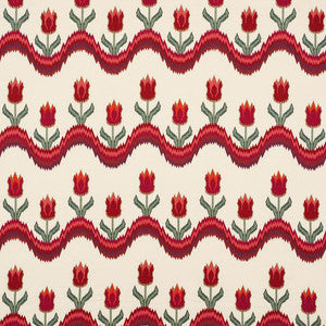 Tulip Flamestitch Embroidery Vermilion 70271 by Schumacher Designer Fabric