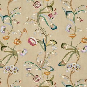Vanessa Embroidery Chamois/Multi 52090 by Schumacher Designer Fabric