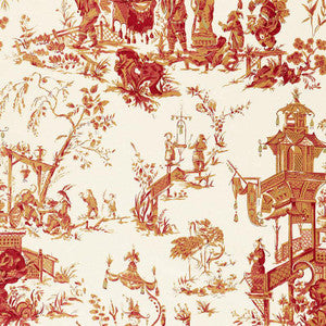 Chinois Creme & Red 168276 by Schumacher Designer Fabric