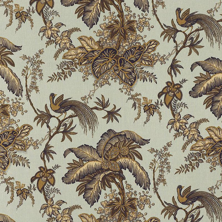 Coconut Grove Aqua & Tan 171114 by Schumacher Designer Fabric Classic Prints 13.5" - Swanky Fabrics -
