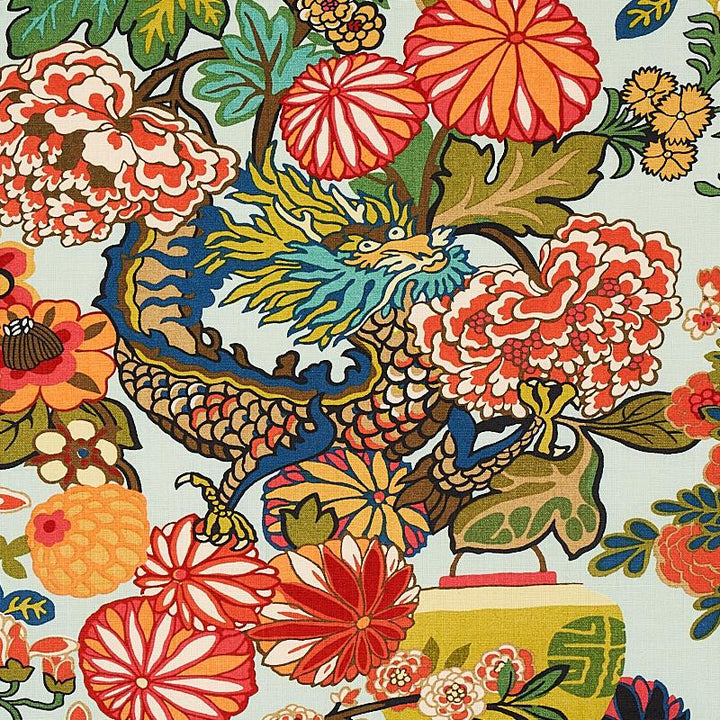 Chiang Mai Dragon Aquamarine 173270 by Schumacher Designer Fabric Exuberant Prints 27.0" - Swanky Fabrics -