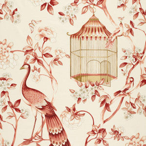 Oiseaux Et Fleurs Cinnabar 173442 by Schumacher Designer Fabric