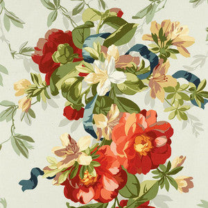 Ellesmere Ribbon Floral Aqua 173811 by Schumacher Designer Fabric