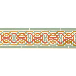 Darro Mosaic Border Persimmon 5006022 by Schumacher Designer Wallpaper